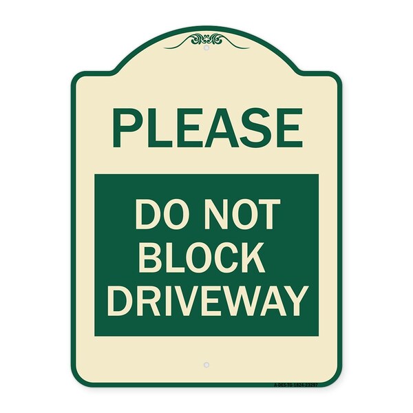 Please Do Not Block Driveway Heavy-Gauge Aluminum Architectural Sign, 24" x 18", TG-1824-23297